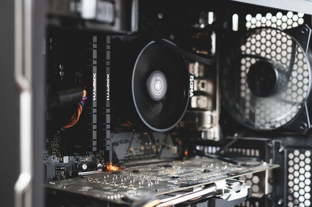 Close-up of computer motherboard with circuits